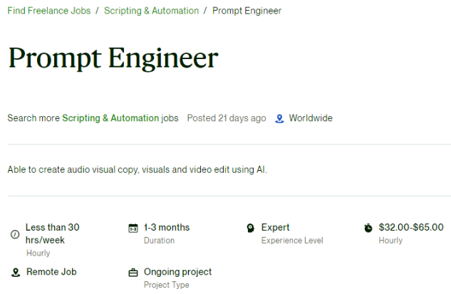 Prompt engineer freelance job post