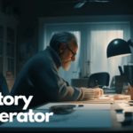 AI Story Generator, man writing at a desk