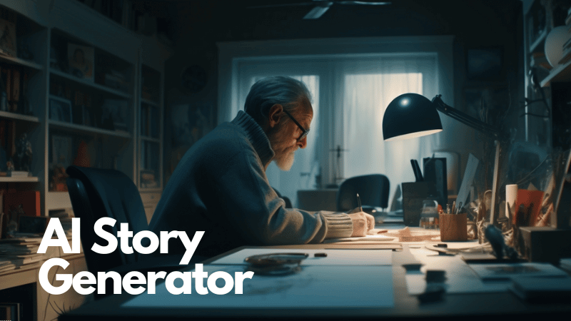 AI Story Generator, man writing at a desk