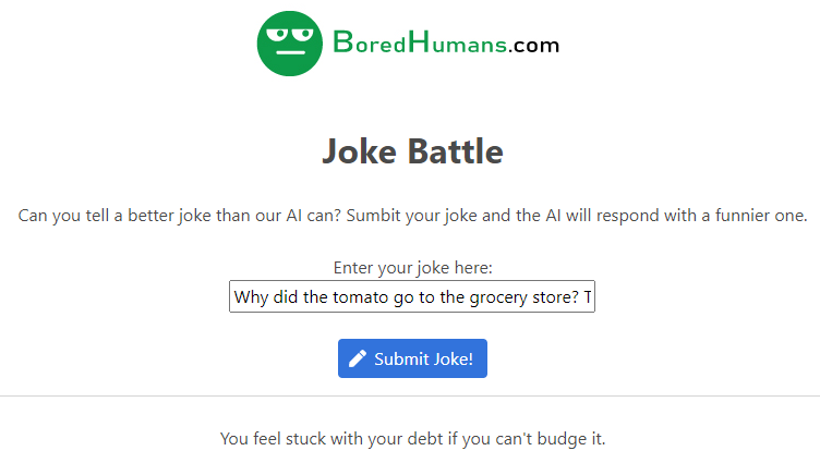 Bored Humans Joke Battle, AI joke generator, screenshot