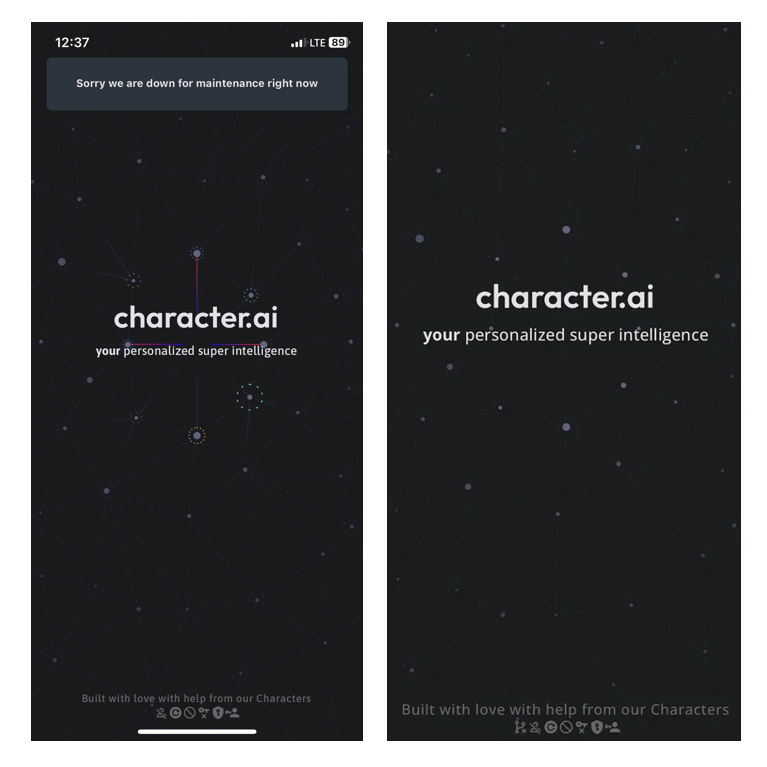 Character AI app beta home screen