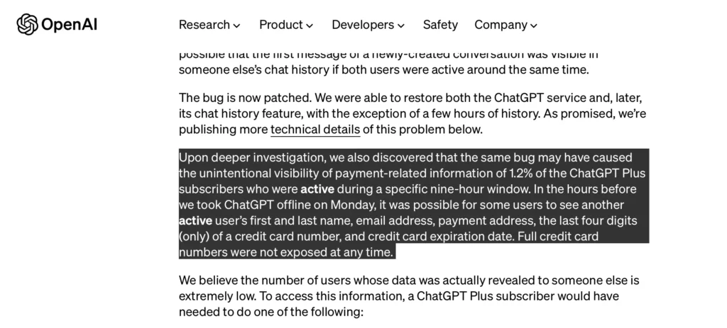 OpenAI ChatGPT data privacy leak