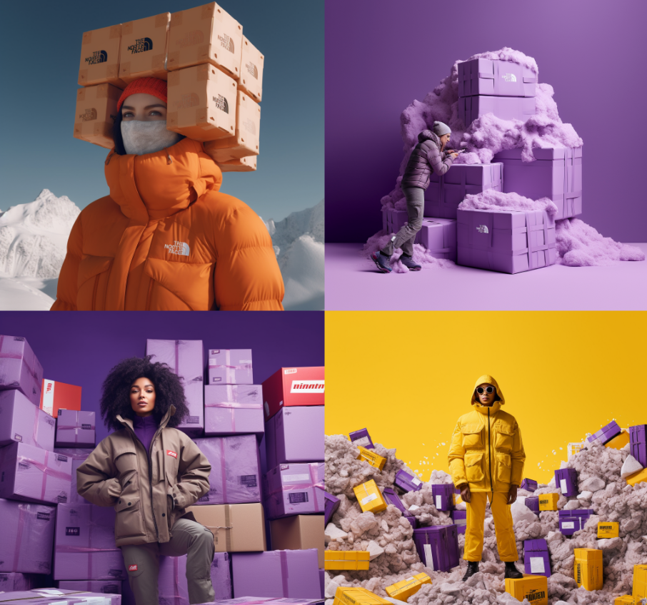 Midjourney Fashion example collab North Face and FedEx