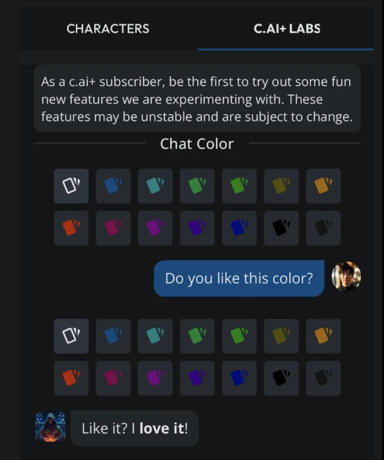 Character AI Labs, Chat Color Customization